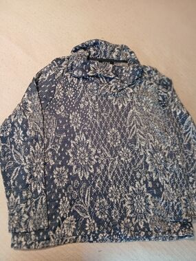 FDJ French Women's Navy Floral Detailed Cowl Neck Sweater